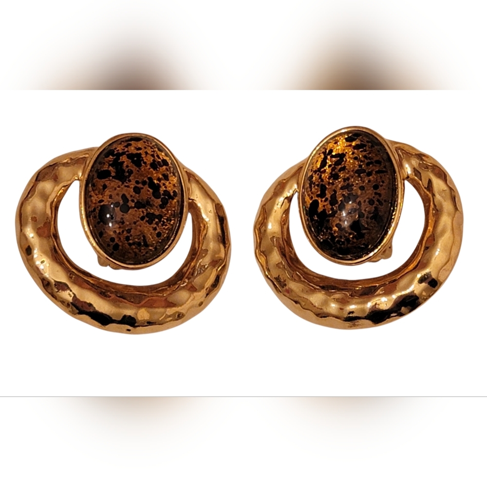 Avon Gold and Brown Textured Earrings